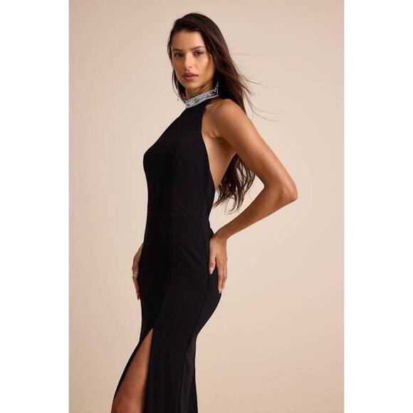 Lulus Dresses & Skirts - Lulu's Black Halter Maxi Dress with Embellished Collar